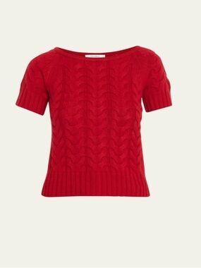 MaxMara Red Cable-Knit Short Sleeve Top